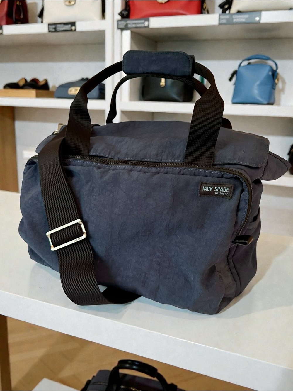 Jack Spade Navy Duffel with Black Strap
